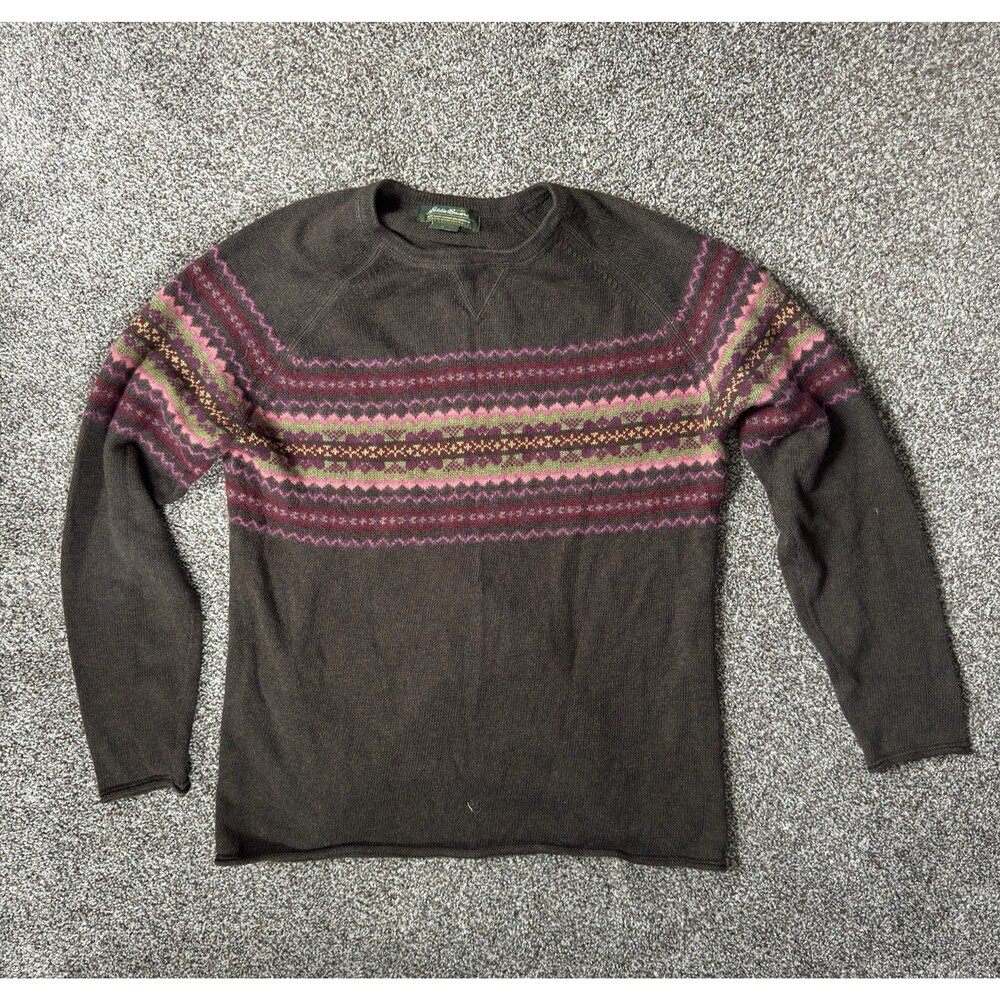 VTG 90s Eddie Bauer Fair Isle Knit Sweater Medium Earth Tone Angora Blend